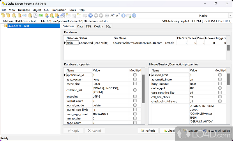 Interface to work with SQL databases - Screenshot of SQLite Expert Personal