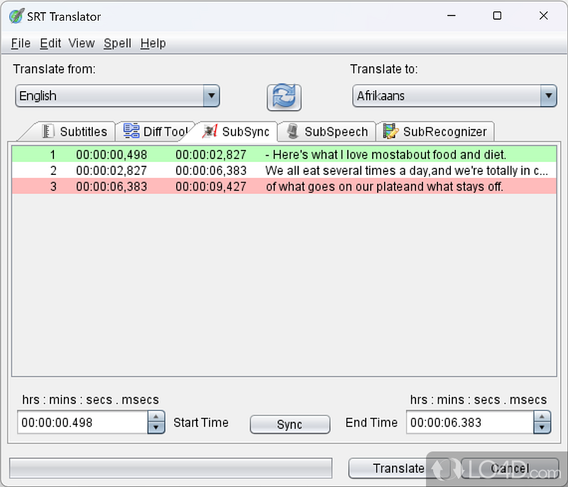 SRT Translator: User interface - Screenshot of SRT Translator