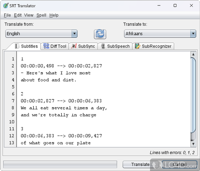 Translate subtitle files to a wide array of languages - Screenshot of SRT Translator