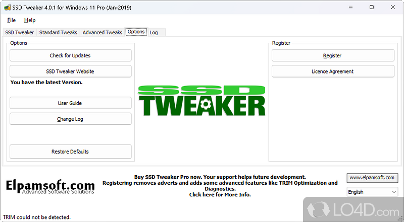 SSD Tweaker: User interface - Screenshot of SSD Tweaker