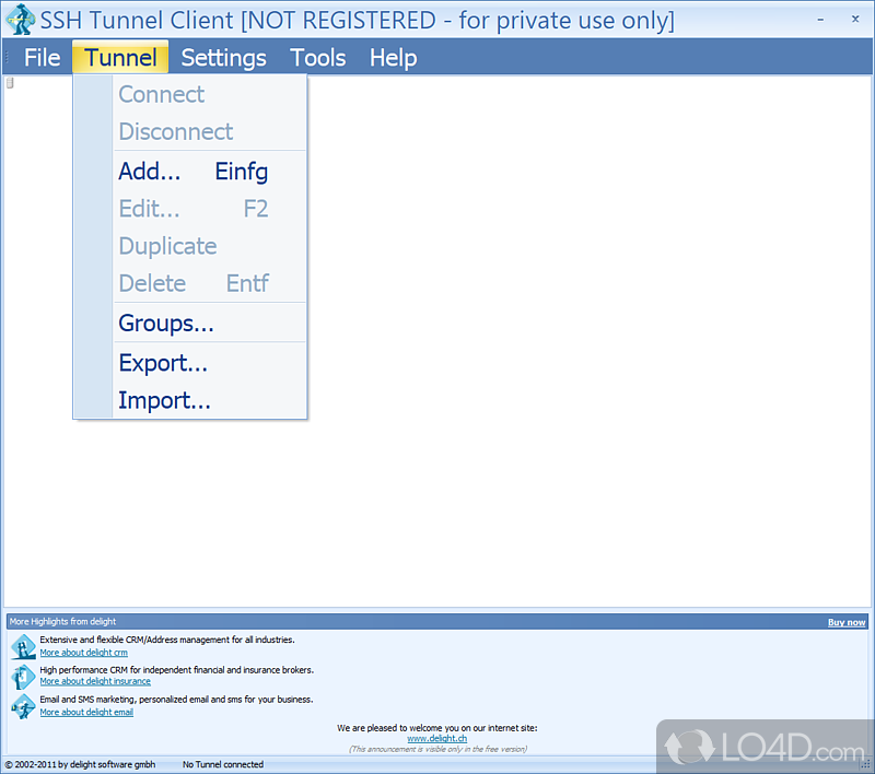 Which can connect to secure SSH servers instead of telnet - Screenshot of SSH Tunnel Client