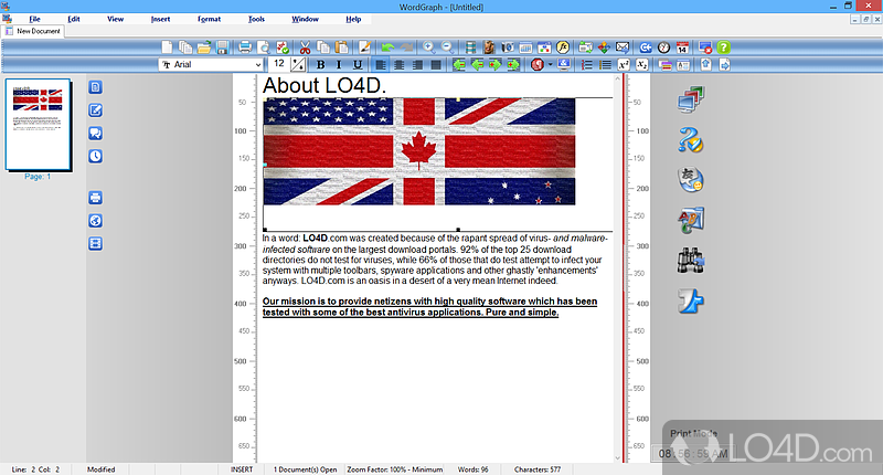 Insert pictures, use rulers and add symbols - Screenshot of SSuite Office - WordGraph