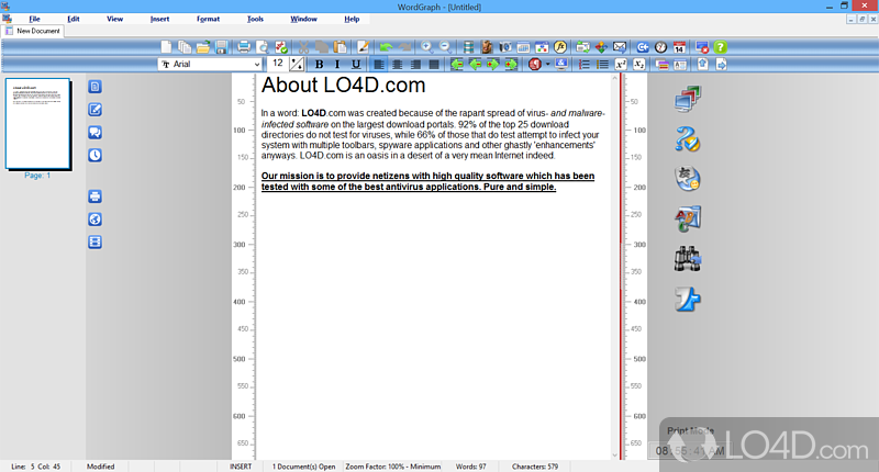 Create text documents with embedded tables, graphs, charts - Screenshot of SSuite Office - WordGraph