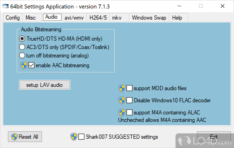 Neatly-organized menus - Screenshot of Shark007 Codecs