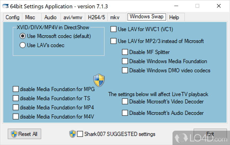 Shark007 Codecs: User interface - Screenshot of Shark007 Codecs