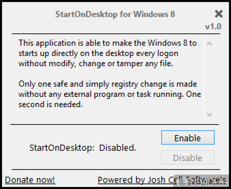 Bypass the Start Screen of Windows - Screenshot of StartOnDesktop