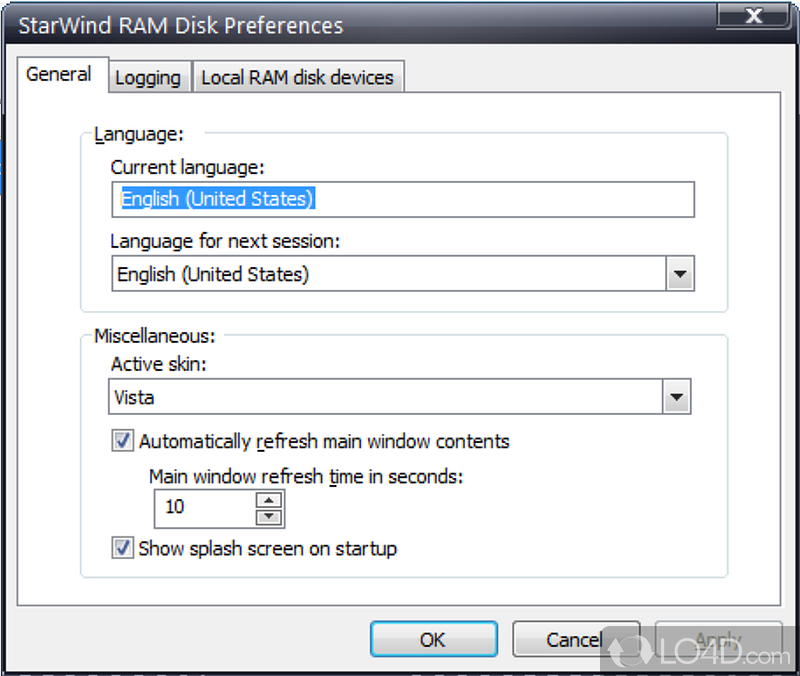 StarWind RAM Disk: User interface - Screenshot of StarWind RAM Disk