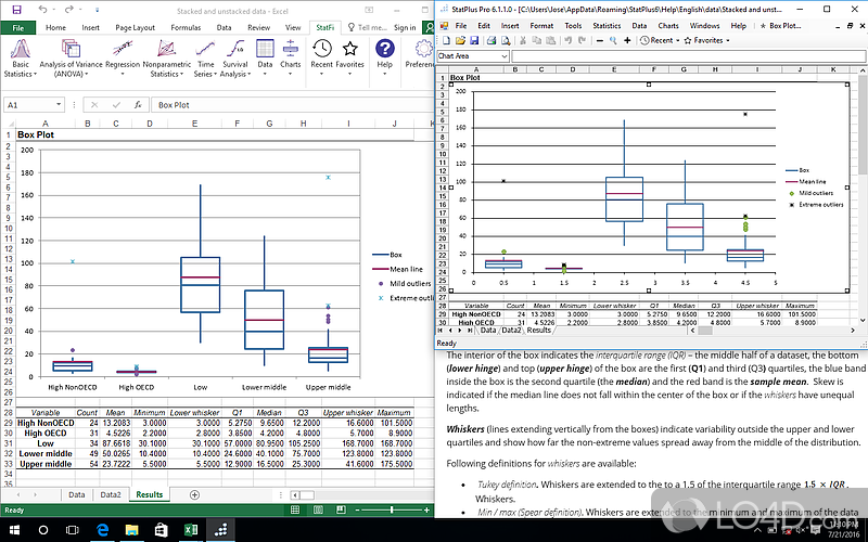 StatPlus: User interface - Screenshot of StatPlus