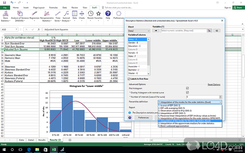Statistical analysis program and spreadsheet - Screenshot of StatPlus