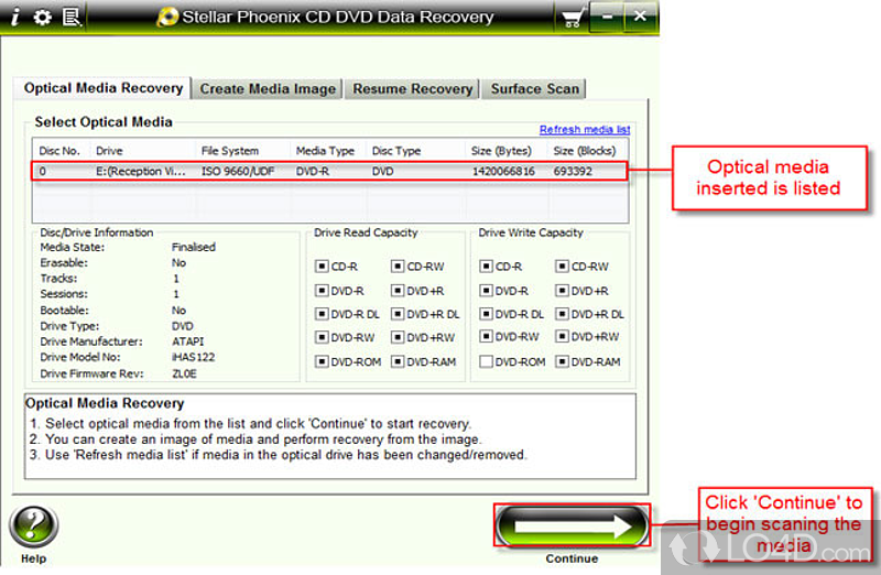 Stellar Phoenix CD Recovery: User interface - Screenshot of Stellar Phoenix CD Recovery