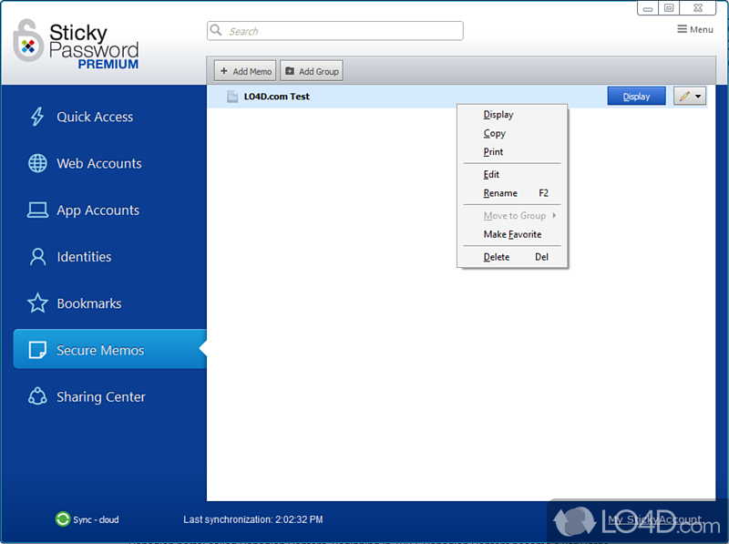 Group password data into several categories - Screenshot of Sticky Password