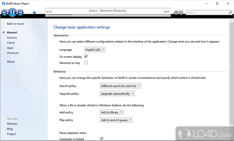 Configuration settings - Screenshot of Stoffi Music Player
