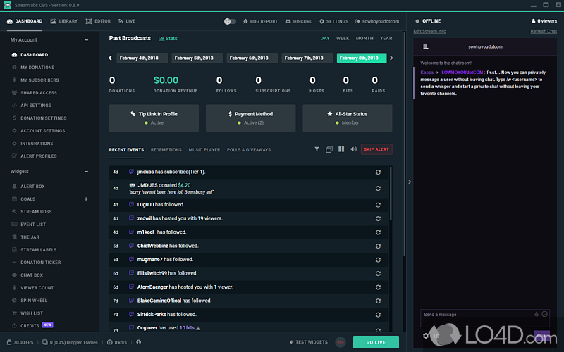 Prepare and make professional streams where you control everything from encoder and bitrate to subscribers and accounts - Screenshot of Streamlabs OBS