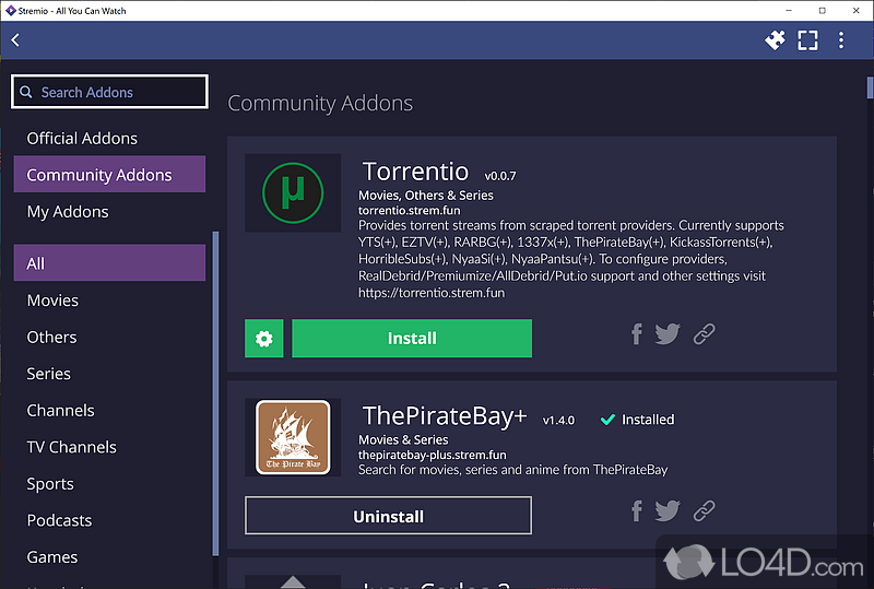 50 easy to install addons - Screenshot of Stremio