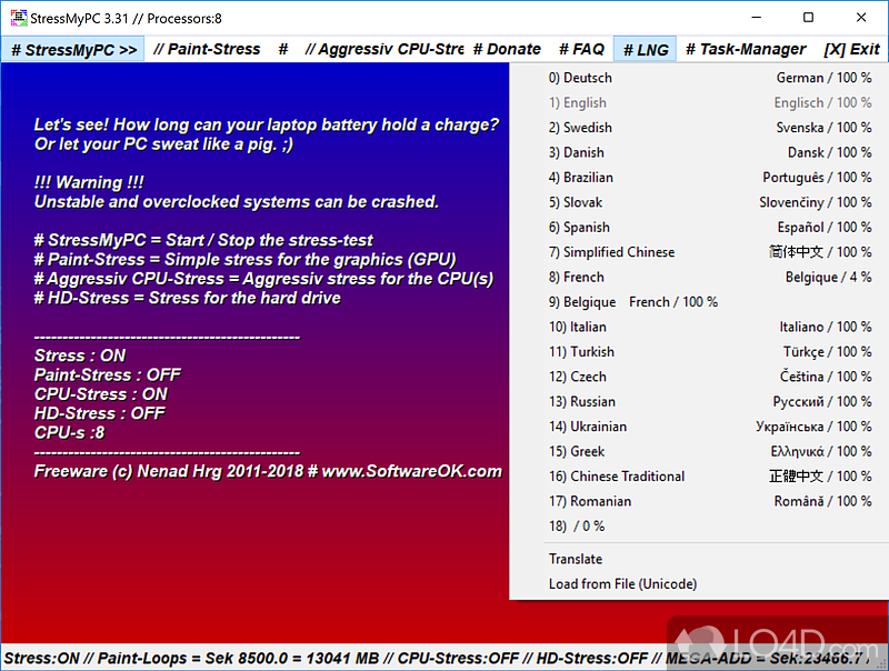 Let's see! How long can laptop battery hold a charge - Screenshot of StressMyPC