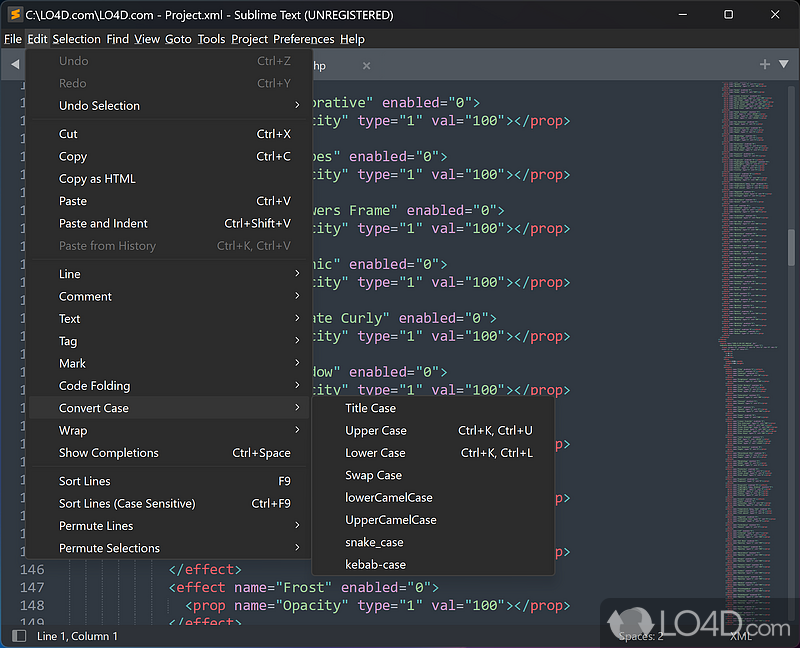 Navigating the content and changing your code's default formatting options - Screenshot of Sublime Text