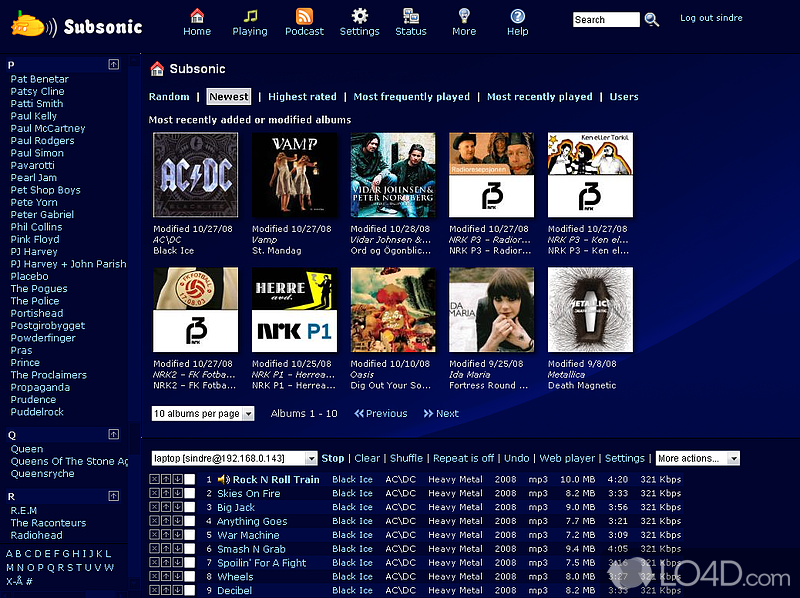 Media streamer that access from Internet browser for playing audio - Screenshot of Subsonic