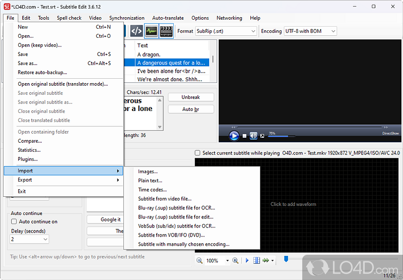 Create, edit, synchronize subtitles - Screenshot of Subtitle Edit