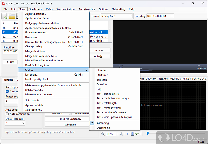 Edit and create subtitles or simply synchronize existing ones with your movies - Screenshot of Subtitle Edit