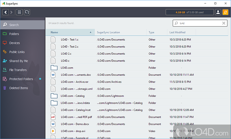 Upload, synchronize and share data - Screenshot of SugarSync