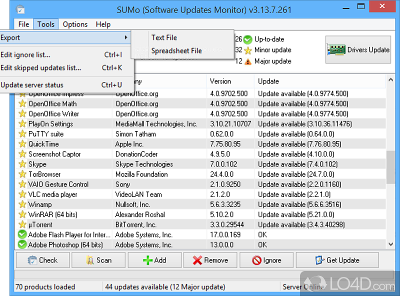 Keep all your installed Windows software up to date - Screenshot of SUMo Portable