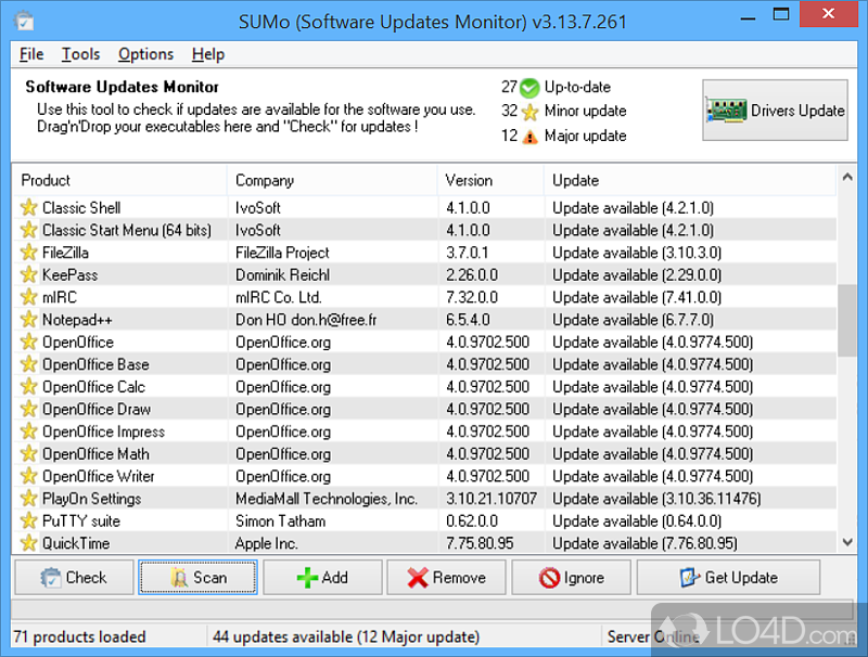 Get the latest versions of apps and drivers by resorting to this updater that is both feature-packed and approachable - Screenshot of SUMo Portable