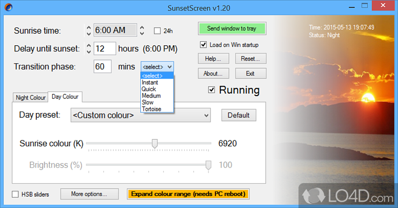 Gradual color change from day to night - Screenshot of SunsetScreen