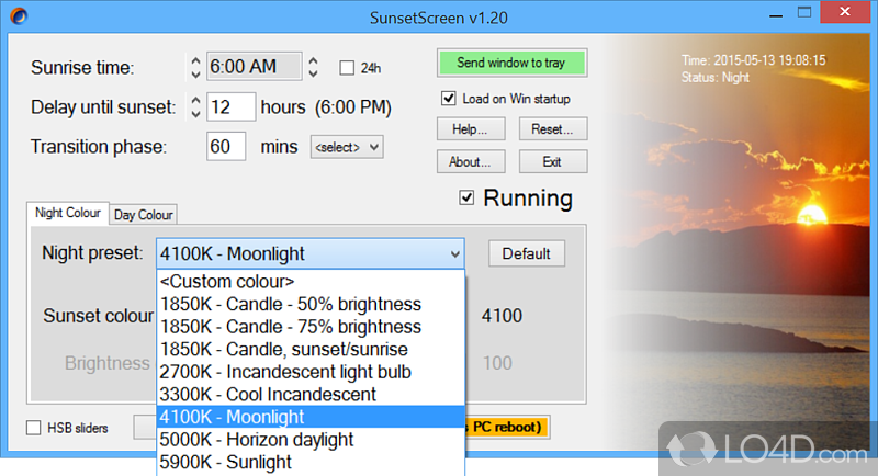 A free tool that adjusts your wallpaper on a timer - Screenshot of SunsetScreen