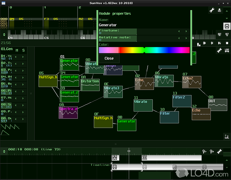 Was especially created to provide you with an innovative manner of making music by linking together several elements - Screenshot of SunVox