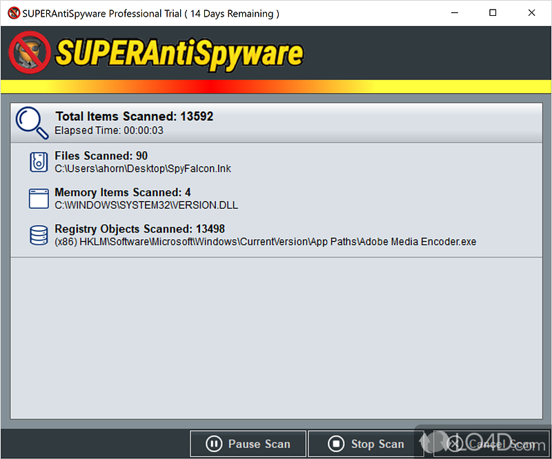 Offers excellent detections and quick removal of common infection - Screenshot of SUPERAntiSpyware Pro
