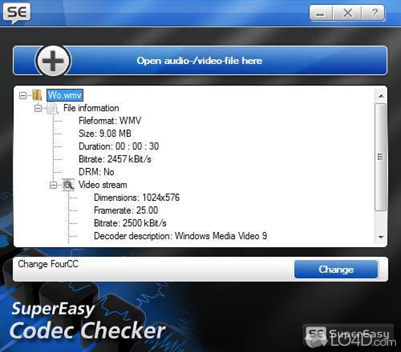 Check audio and video files for encoders used so you don't have any problems during playback thanks to this practical app - Screenshot of SuperEasy Codec Checker