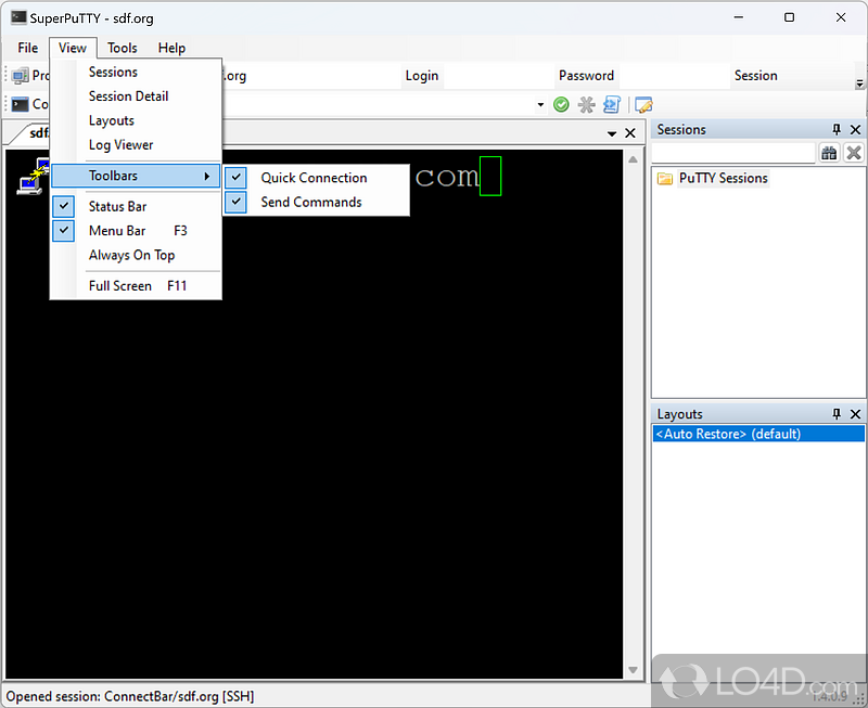 Protocol switching and network management - Screenshot of SuperPuTTY