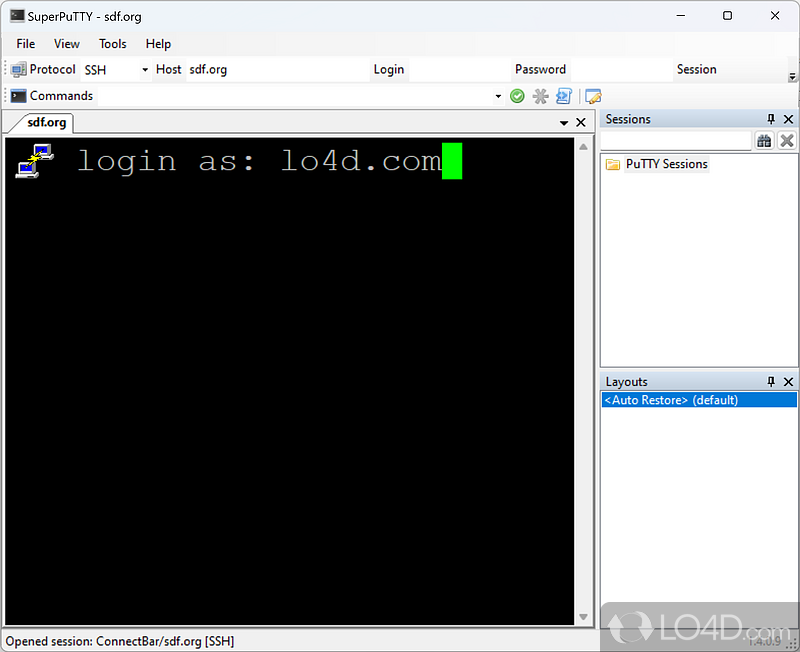 PuTTY graphical interface (GUI) that supports SSH, SSH2, Telnet, Rlogin, Raw, Serial, Cygerm, Mintty - Screenshot of SuperPuTTY