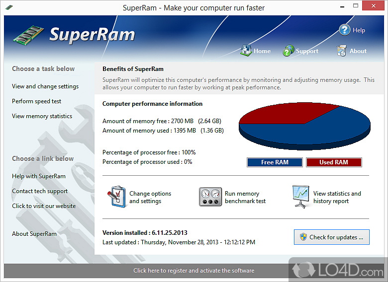 Optimize computer's memory by freeing wasted memory back to the PC - Screenshot of SuperRam