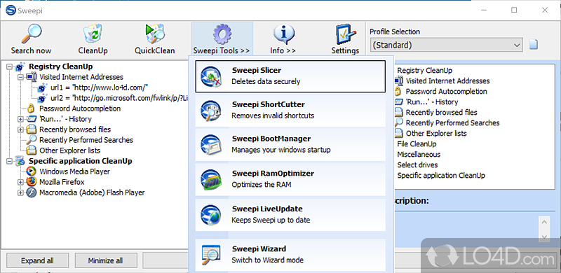 Sweepi: User interface - Screenshot of Sweepi
