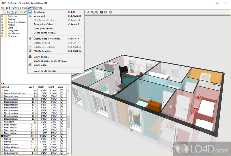 Windows, doors, living room, kitchen - Screenshot of Sweet Home 3D