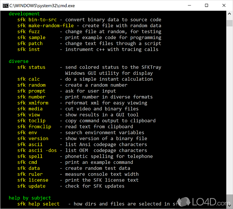 Portable list of command line tools - Screenshot of Swiss File Knife
