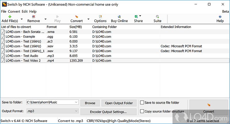 Convert different audio file formats including MP3, WMA - Screenshot of Switch Audio Converter