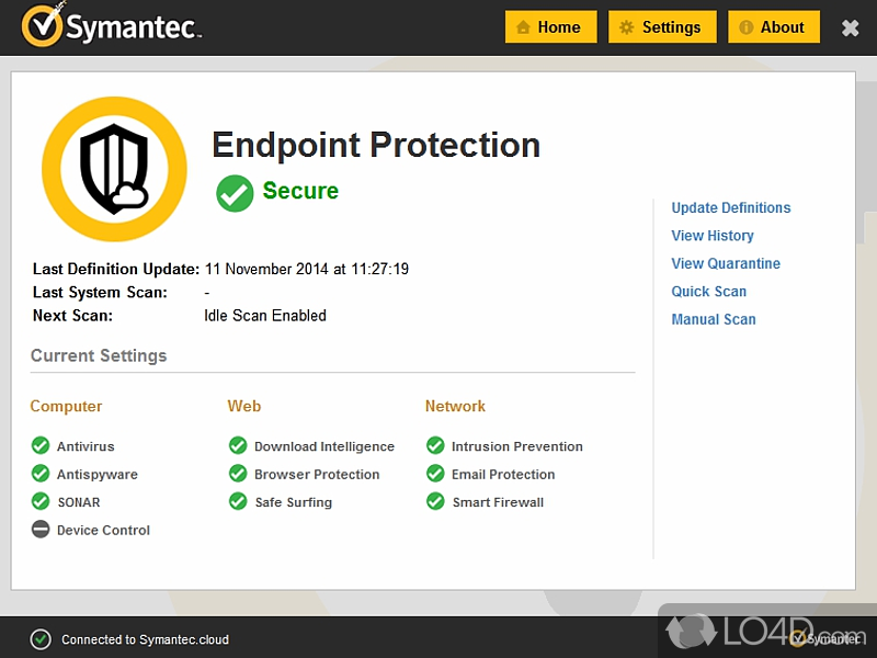 Powerful, and accessible endpoint antivirus software solution that use on both virtual and physical computer systems - Screenshot of Symantec Endpoint Protection