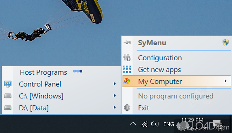 Menu launcher for USB removable devices that can get instant access to programs - Screenshot of SyMenu