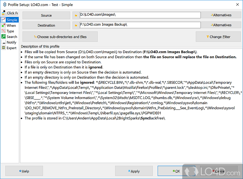 Make backups for files - Screenshot of SyncBack