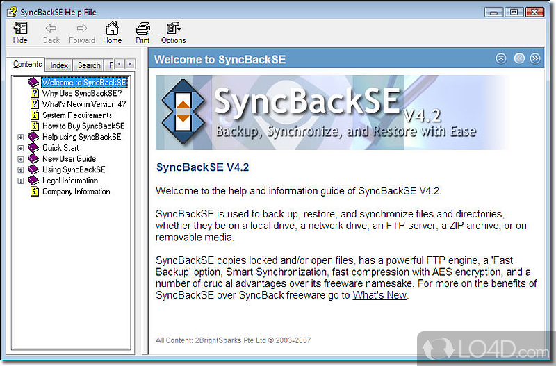 Backup, sync, or restore files - Screenshot of SyncBackSE