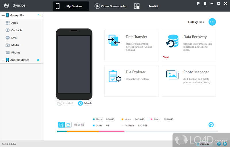 Transfer apps, photos, music, videos and ebooks between iPod, iPhone, iPad or Android devices and computer - Screenshot of Syncios