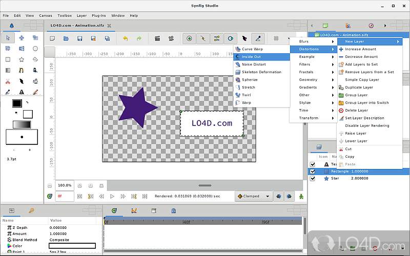 Layer support and a handy toolbox to work with - Screenshot of Synfig Studio