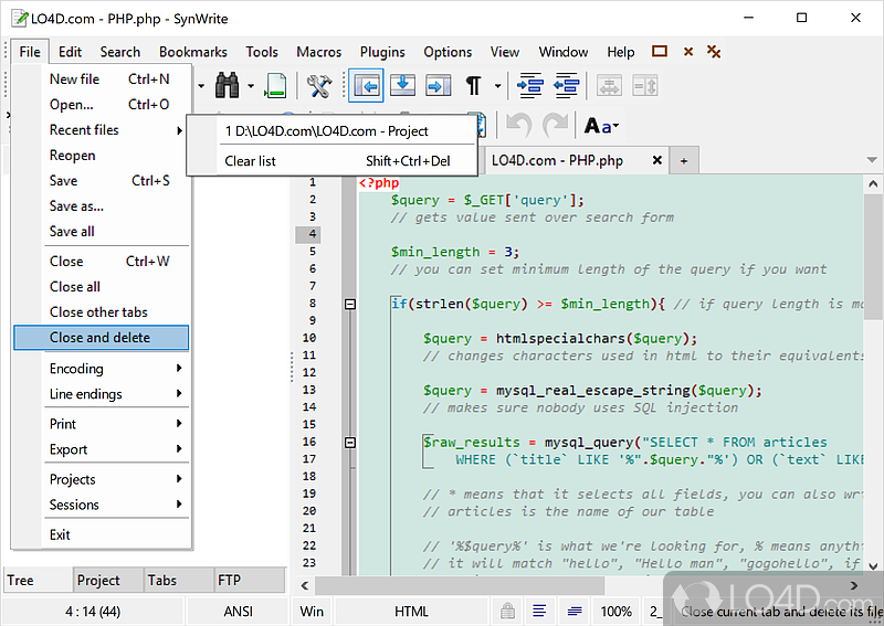 Overall, a reliable and comprehensive HTML editor - Screenshot of SynWrite