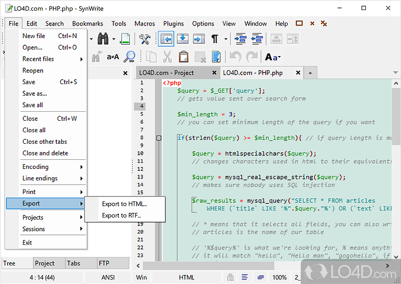 Free source code editor - Screenshot of SynWrite
