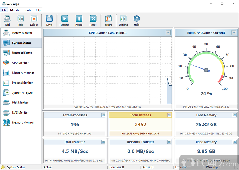 Easy-to-handle system and performance monitoring tool - Screenshot of SysGauge