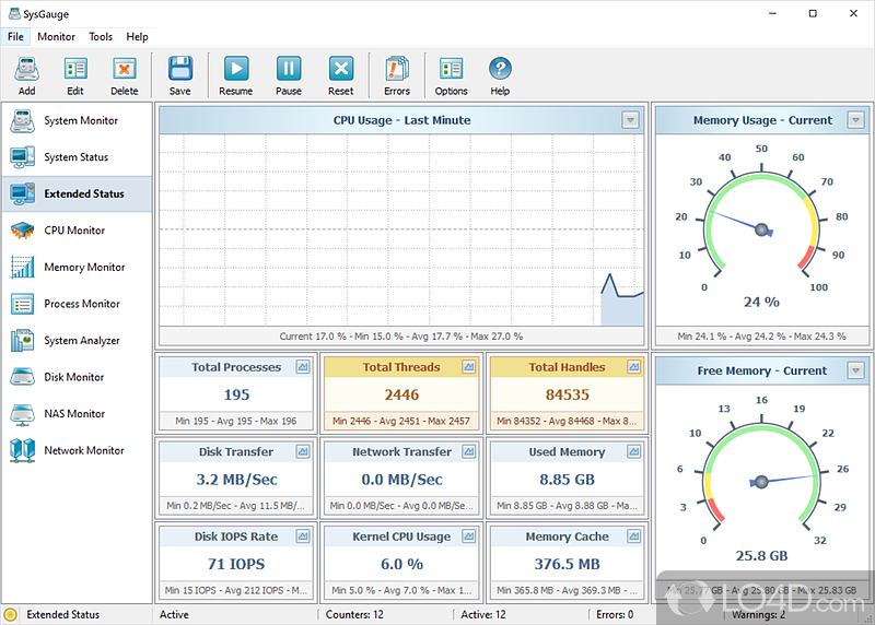 Packs a multitude of counters that can generate detailed reports - Screenshot of SysGauge