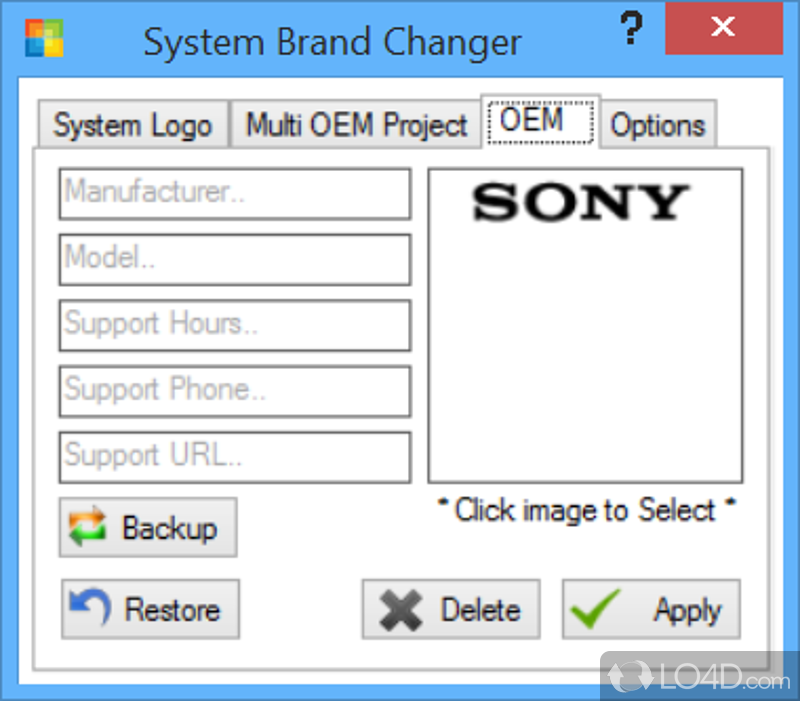 System Brand Changer: User interface - Screenshot of System Brand Changer