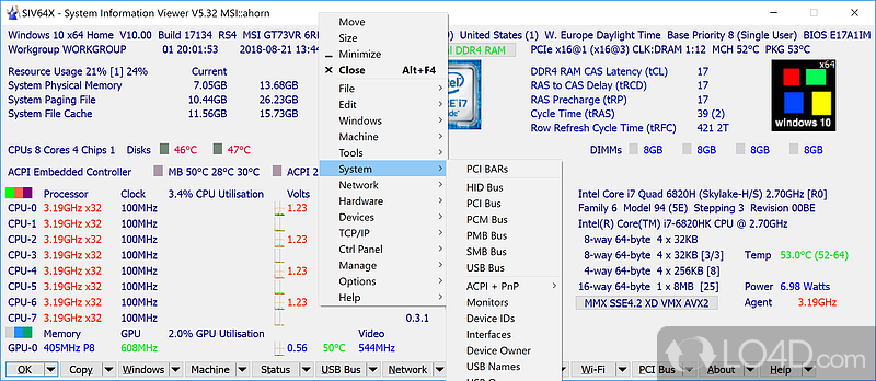 Simple interface filled with numerous information - Screenshot of System Information Viewer